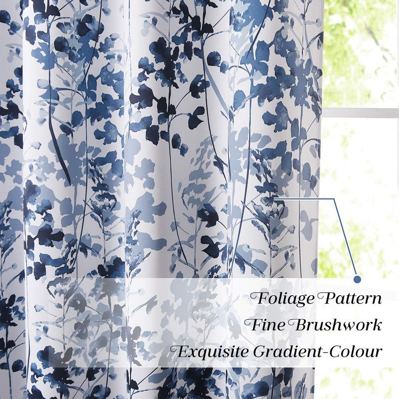 KGORGE Kitchen Curtains Tiers Set - Blackout Watercolor Botanical Print Curtains Half Window Drapes for RV Camper Farmhouse Dining Small Window, 2 Panels, W 52 x L 36 inches, Blue - Image 3
